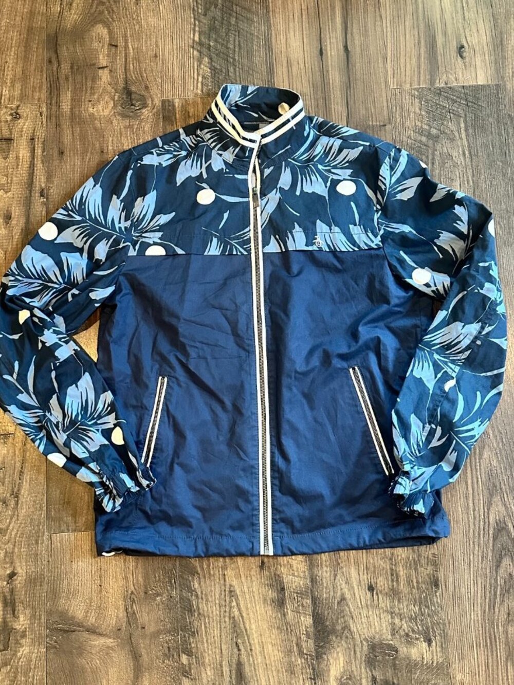 Original Penguin Blue Lightweight Full Zip Jacket, Hawaiian Style, Size: M